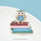 PENDRA Scholar Enamel Owl & Books Brooch