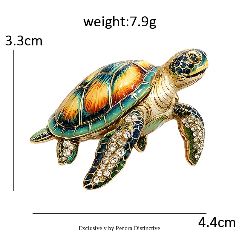 PENDRA Sea Turtle Rhinestone Brooch