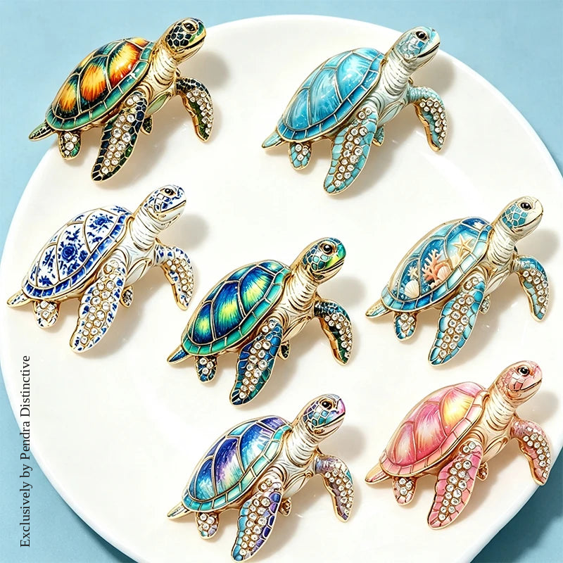 PENDRA Sea Turtle Rhinestone Brooch