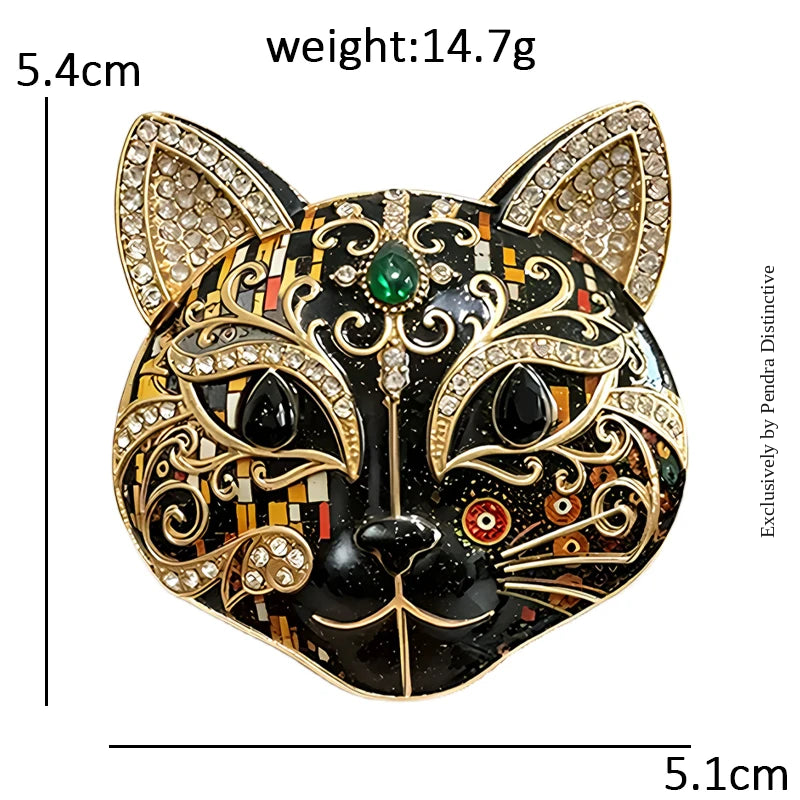 PENDRA Selene Enamel Rhinestone Cat Brooch