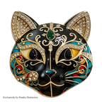 PENDRA Selene Enamel Rhinestone Cat Brooch