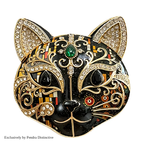 PENDRA Selene Enamel Rhinestone Cat Brooch