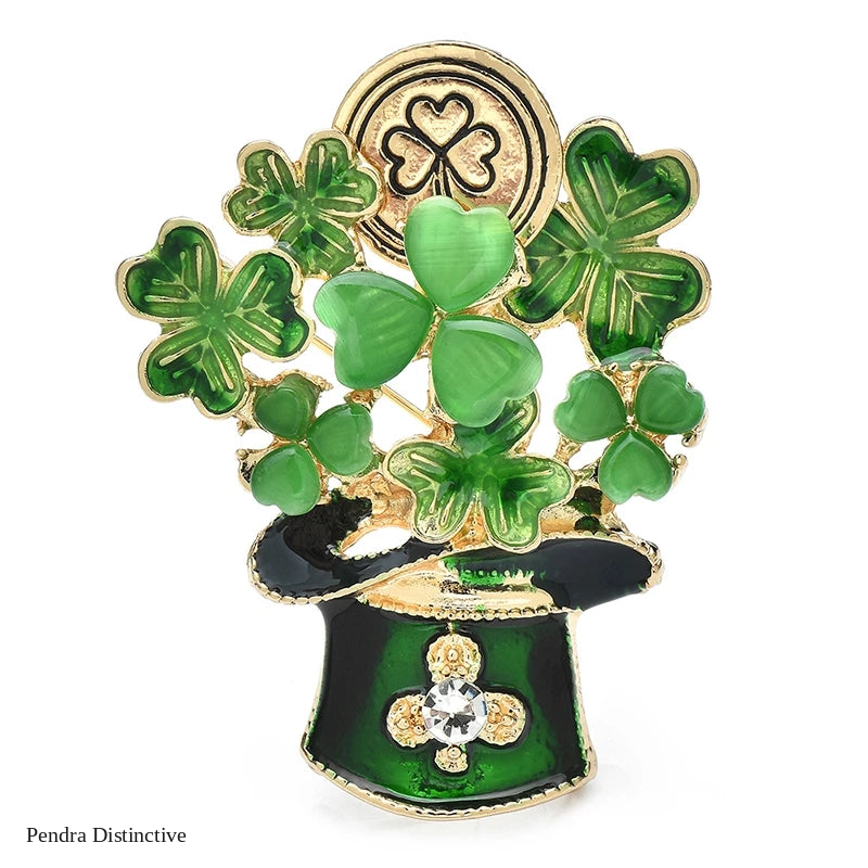 PENDRA Shamrocka Opal Shamrock Leaf Brooch