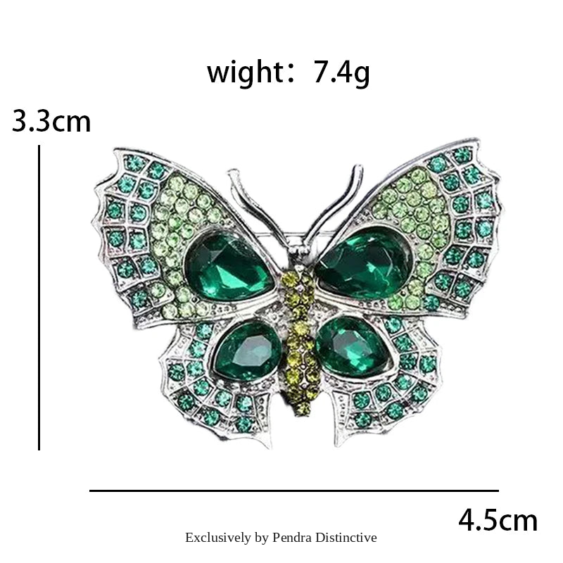 PENDRA Shimmering Butterfly Rhinestone Brooch