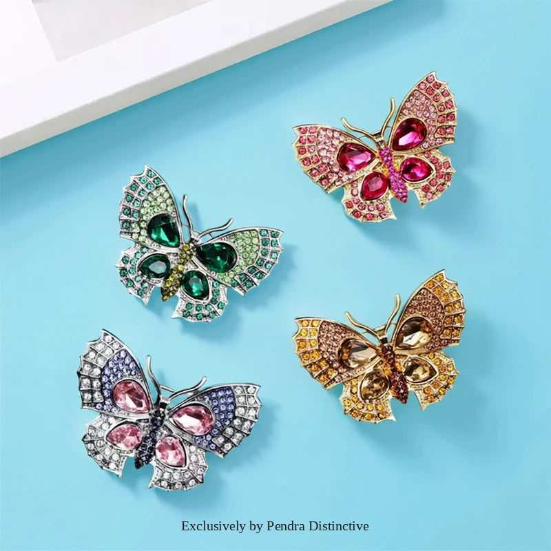 PENDRA Shimmering Butterfly Rhinestone Brooch