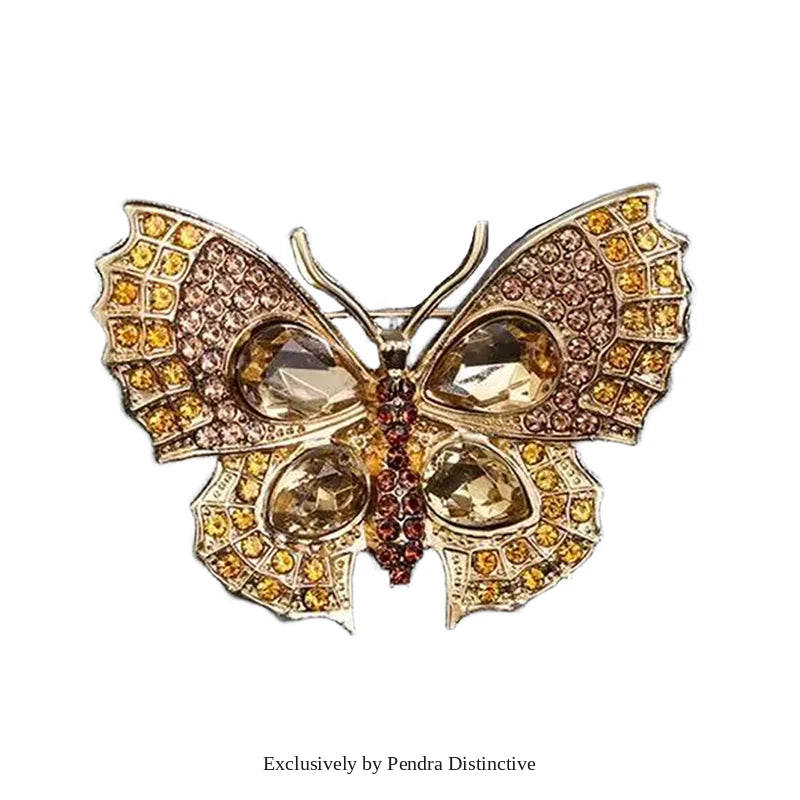 PENDRA Shimmering Butterfly Rhinestone Brooch