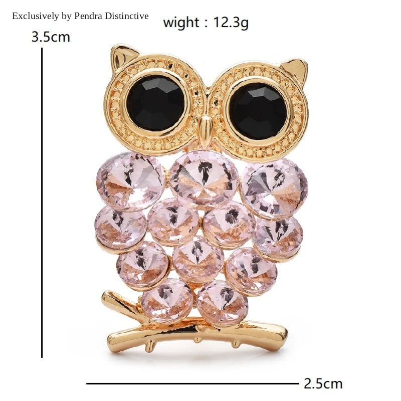 PENDRA Shining Crystal Owl Brooch