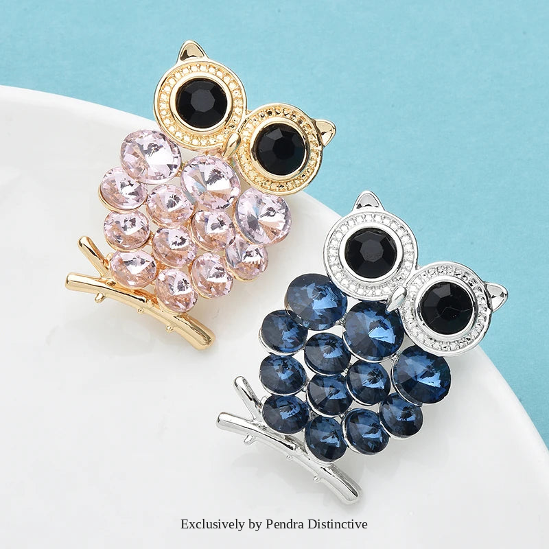 PENDRA Shining Crystal Owl Brooch
