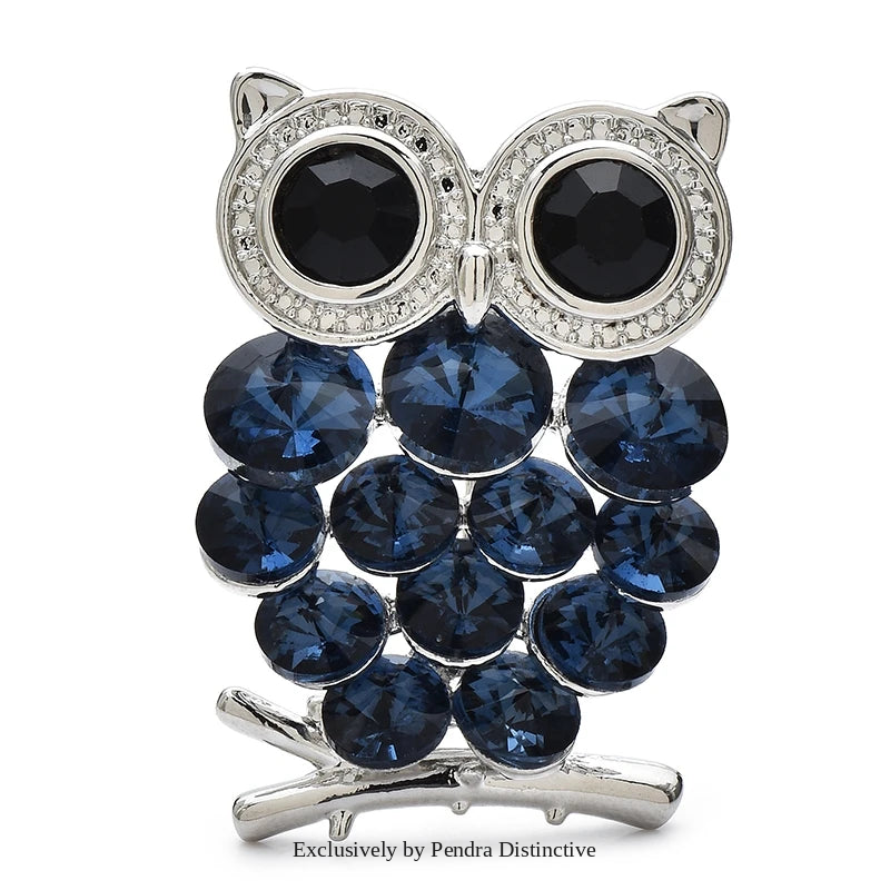 PENDRA Shining Crystal Owl Brooch
