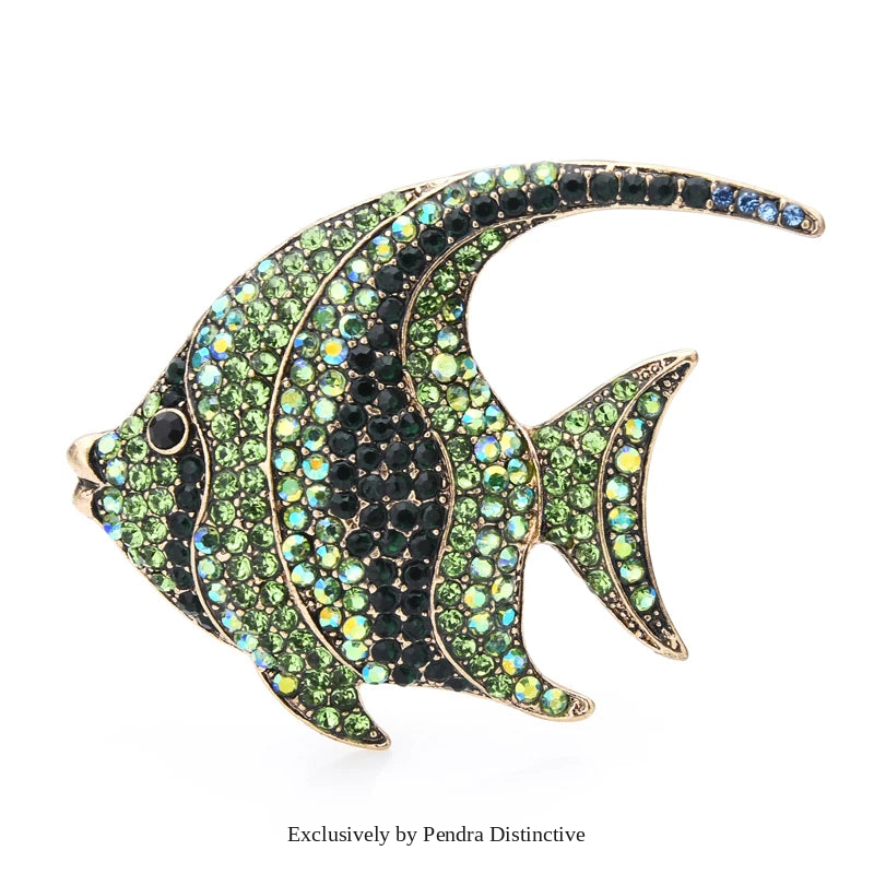 PENDRA Silverfin Rhinestone Fish Brooch