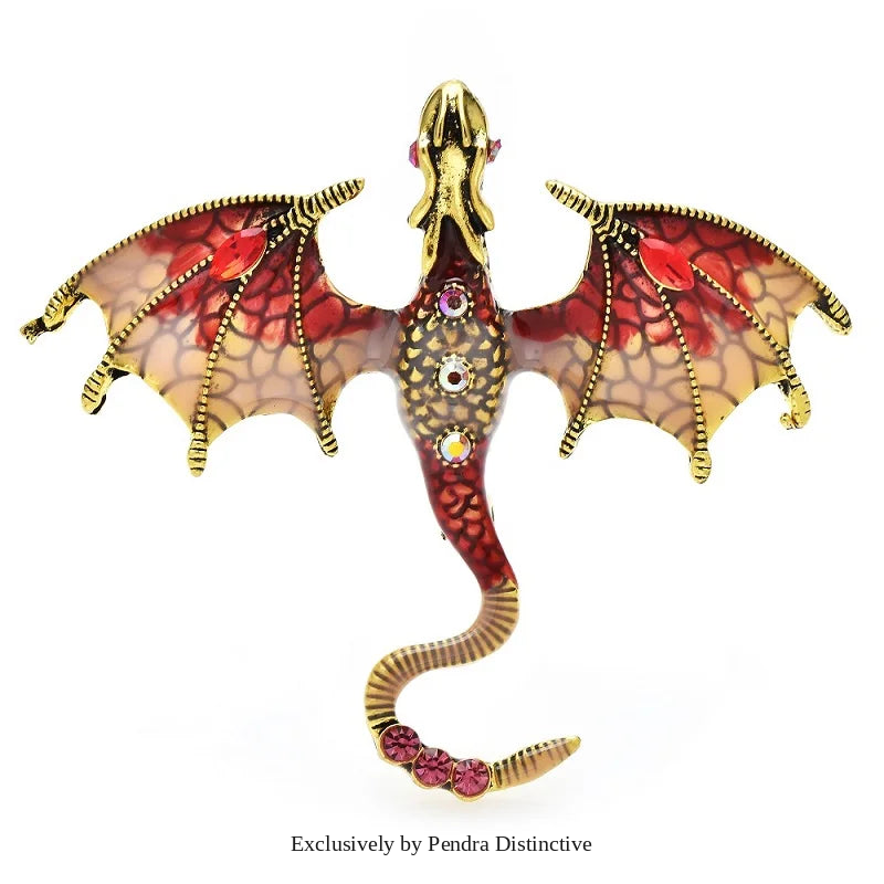 PENDRA Skyfire Rhinestone Dragon Brooch