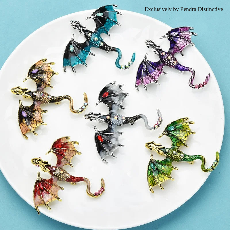 PENDRA Skyfire Rhinestone Dragon Brooch