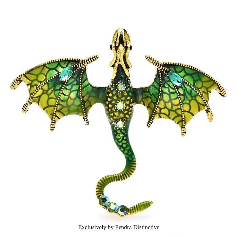 PENDRA Skyfire Rhinestone Dragon Brooch