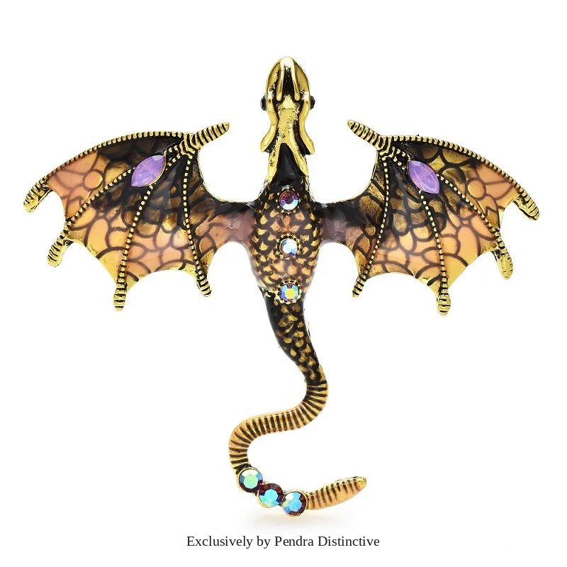 PENDRA Skyfire Rhinestone Dragon Brooch