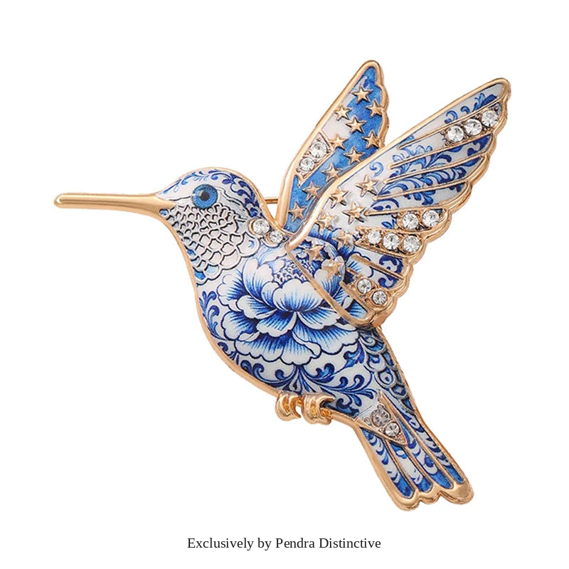 PENDRA Skywing Hummingbird Rhinestone Bird Brooch