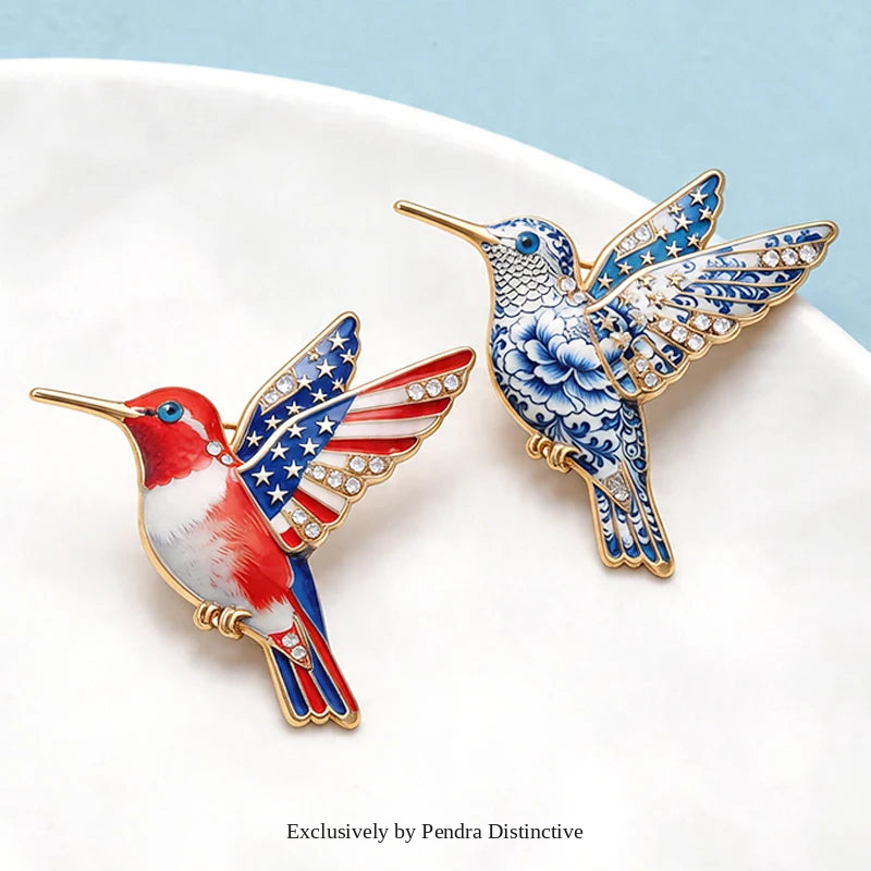 PENDRA Skywing Hummingbird Rhinestone Bird Brooch
