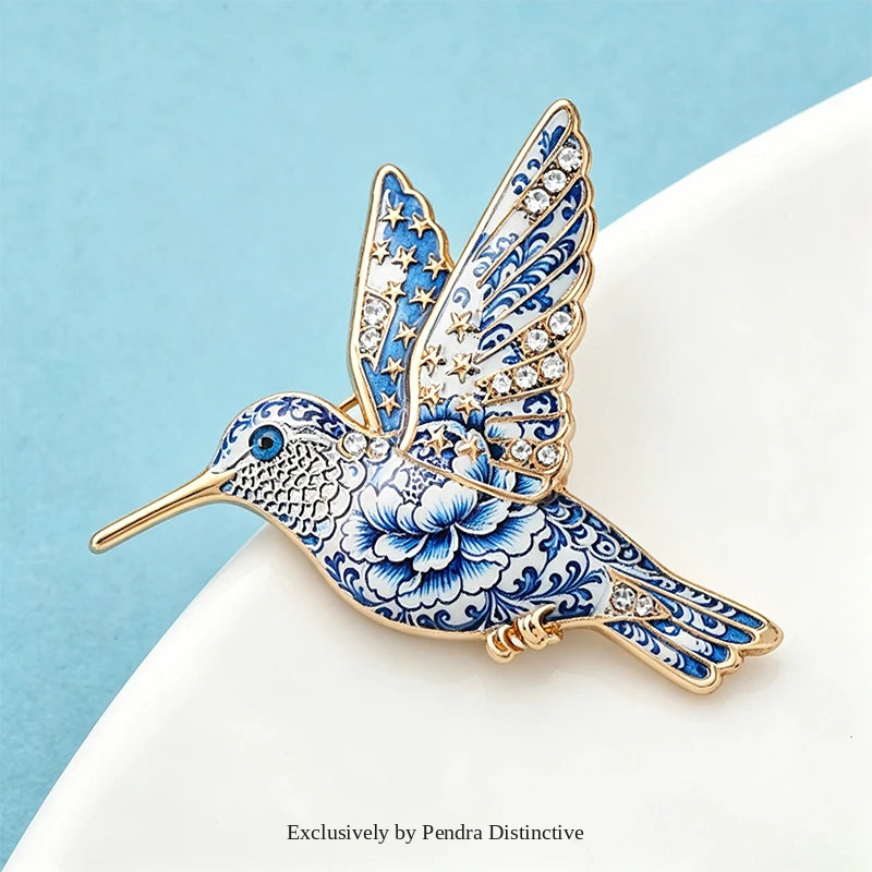 PENDRA Skywing Hummingbird Rhinestone Bird Brooch
