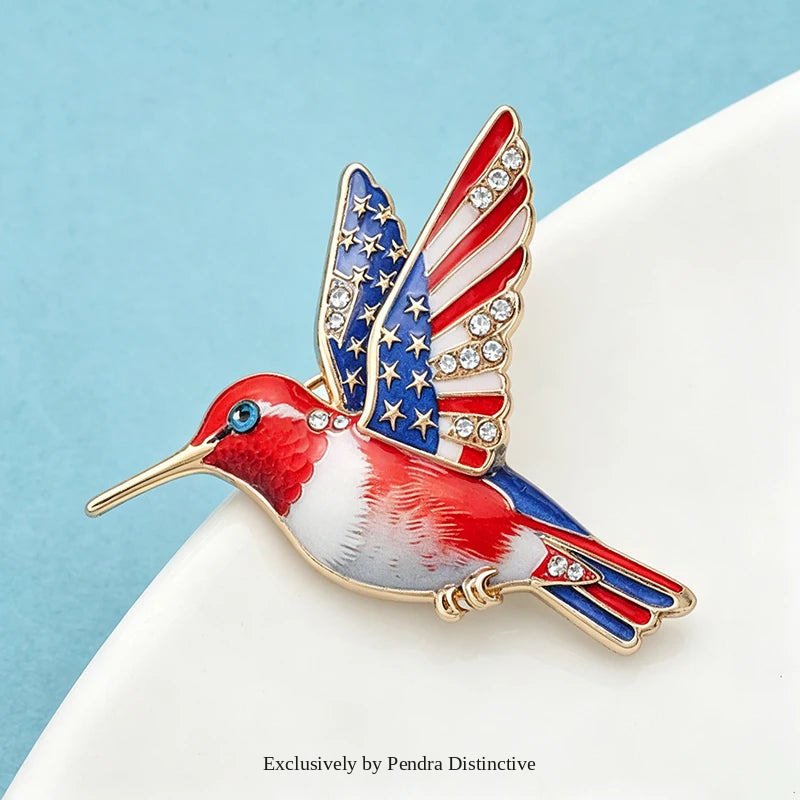 PENDRA Skywing Hummingbird Rhinestone Bird Brooch