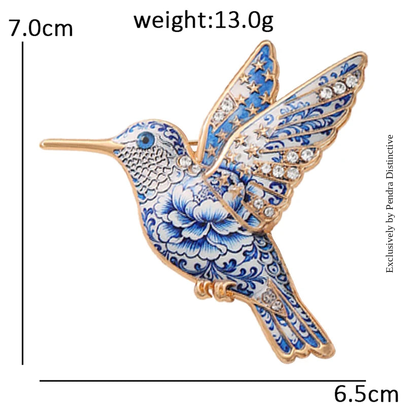 PENDRA Skywing Hummingbird Rhinestone Bird Brooch
