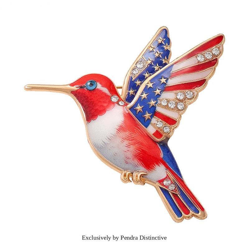 PENDRA Skywing Hummingbird Rhinestone Bird Brooch