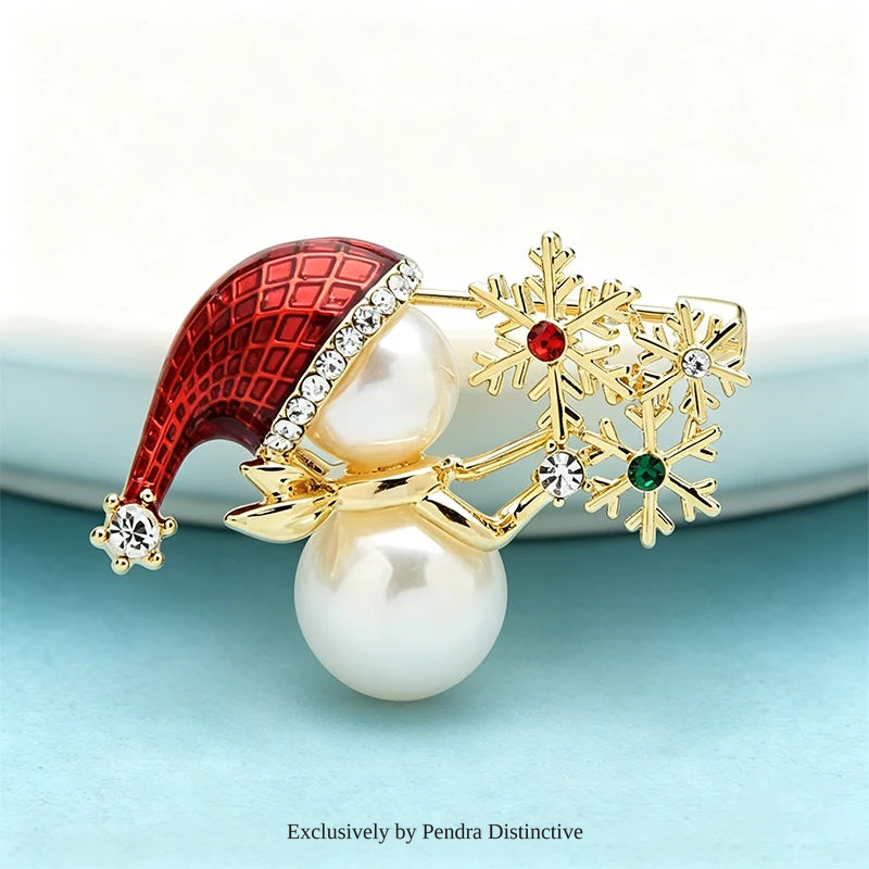 PENDRA Enamel Snowflake Snowman New Brooch