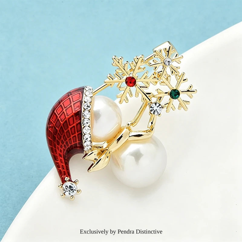 PENDRA Enamel Snowflake Snowman New Brooch