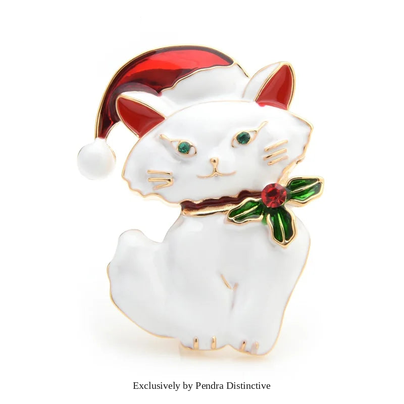 PENDRA Snowcat White Black Enamel Cat Brooch