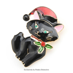 PENDRA Snowcat White Black Enamel Cat Brooch