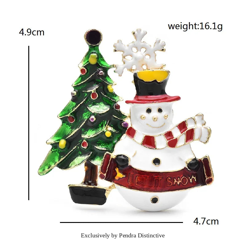 PENDRA Snowelle Enamel Snowman Tree Brooch