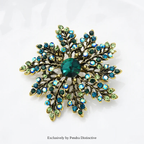 PENDRA Snowelle Green Rhinestone Snowflake Brooch