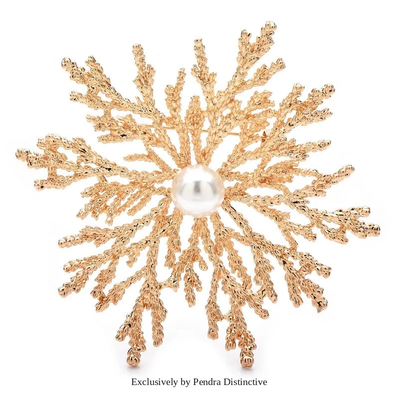 PENDRA Snowflora Pearl Alloy Snowflake Brooch