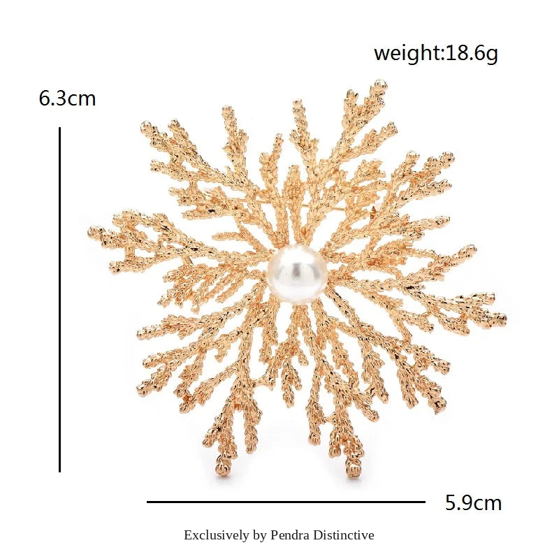 PENDRA Snowflora Pearl Alloy Snowflake Brooch