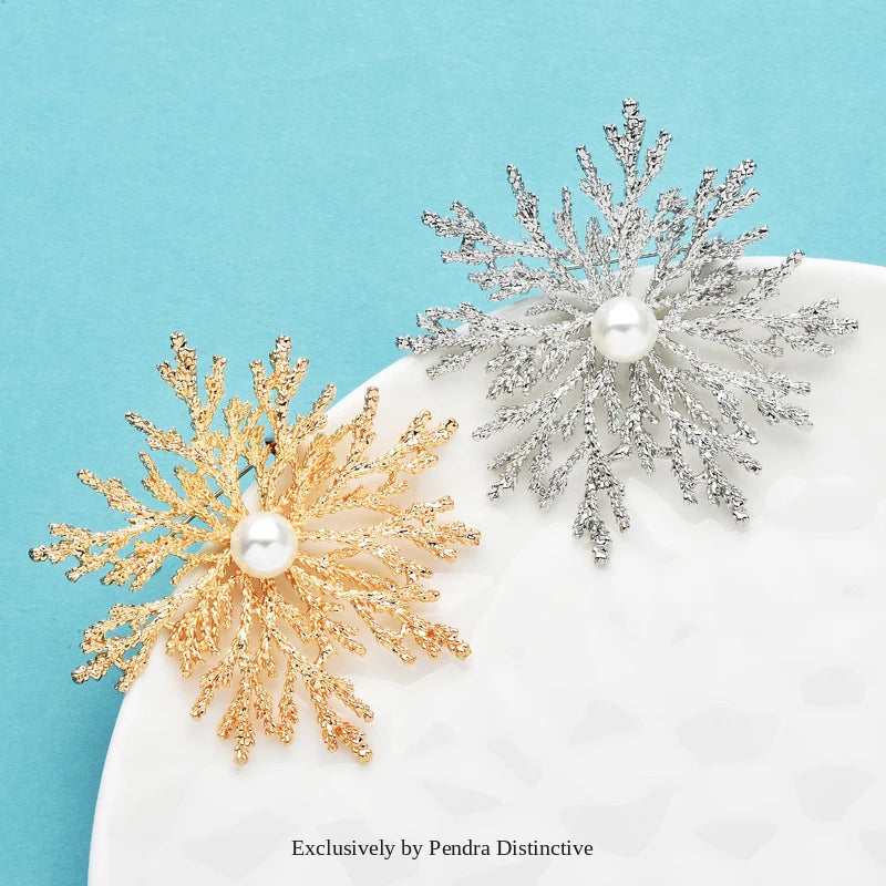 PENDRA Snowflora Pearl Alloy Snowflake Brooch