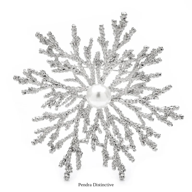 PENDRA Snowflora Pearl Alloy Snowflake Brooch