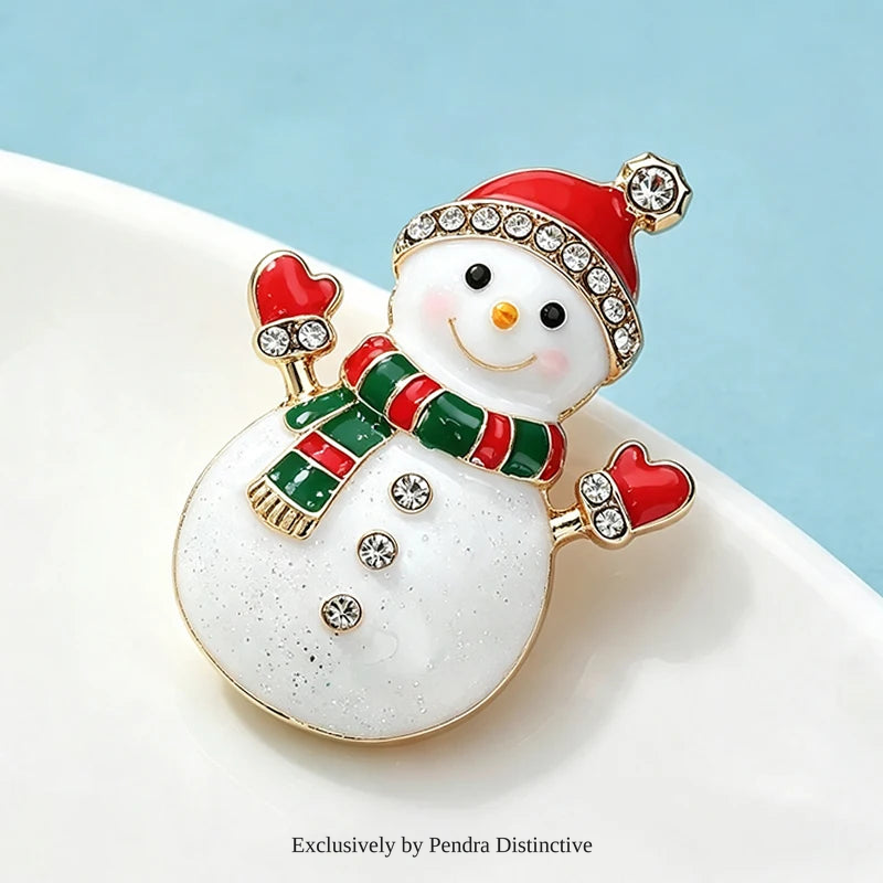 PENDRA Cute Enamel Snowman Brooch