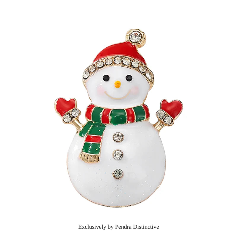 PENDRA Cute Enamel Snowman Brooch