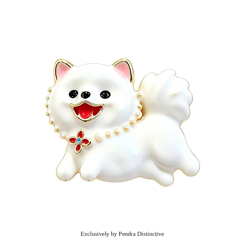 PENDRA Snowpup Enamel Running Dog Brooch