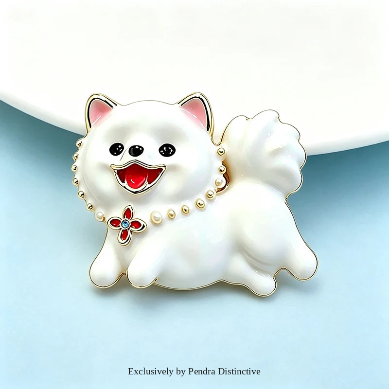 PENDRA Snowpup Enamel Running Dog Brooch