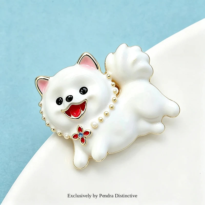 PENDRA Snowpup Enamel Running Dog Brooch