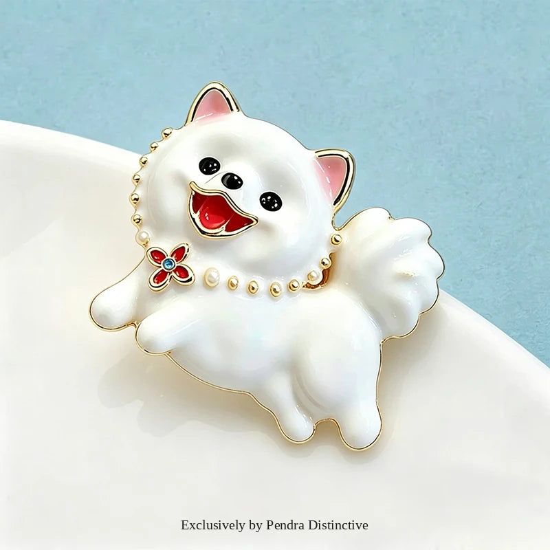 PENDRA Snowpup Enamel Running Dog Brooch