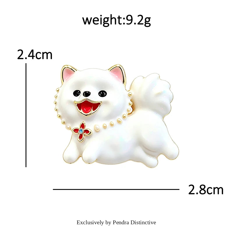 PENDRA Snowpup Enamel Running Dog Brooch