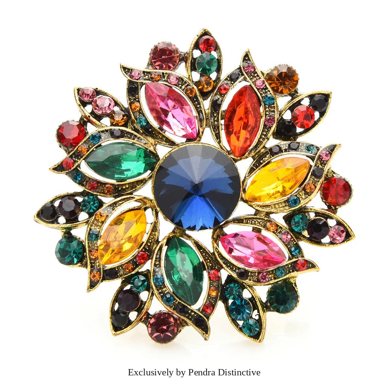 PENDRA Solara Luxury Crystal Sunflower Brooch