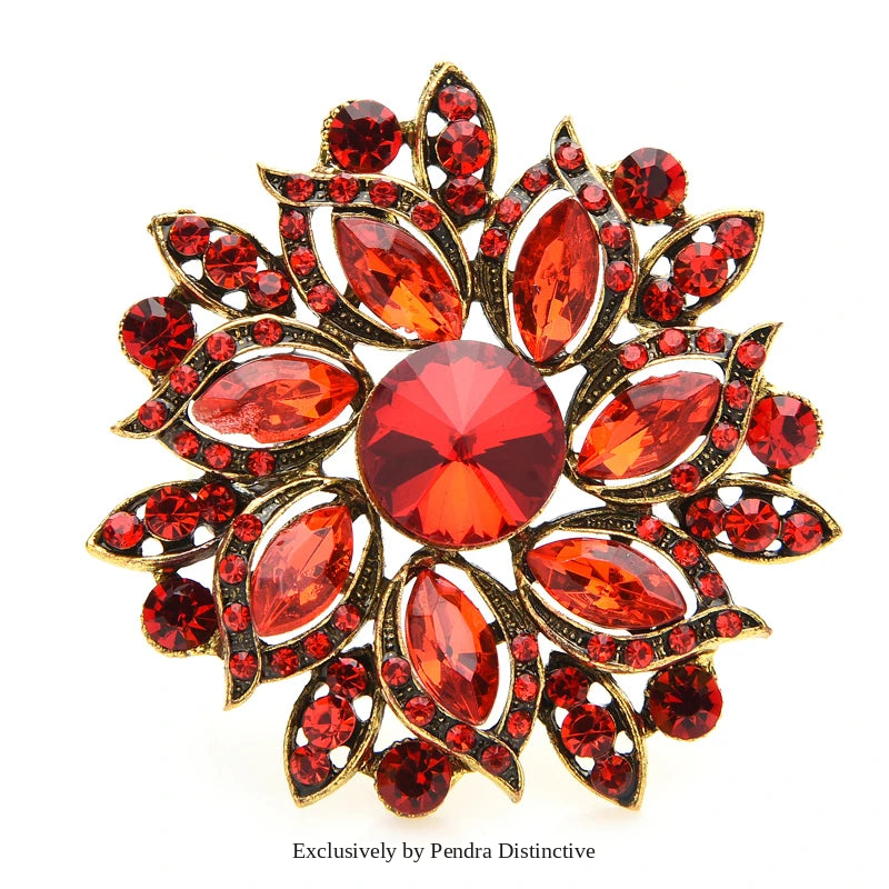 PENDRA Solara Luxury Crystal Sunflower Brooch