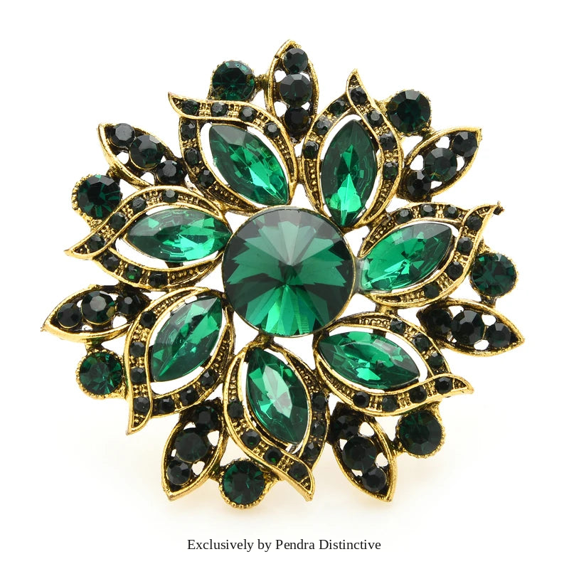 PENDRA Solara Luxury Crystal Sunflower Brooch