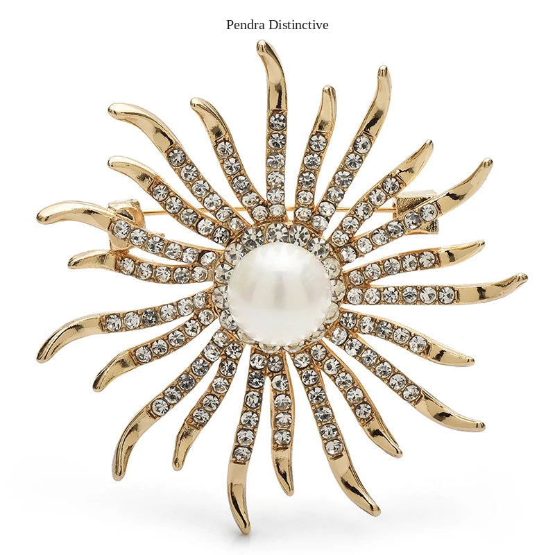 PENDRA Solara Rhinestone Sun Brooch