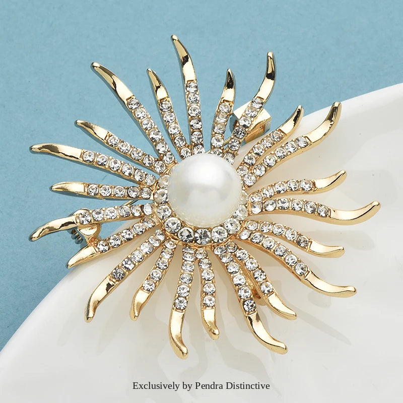 PENDRA Solara Rhinestone Sun Brooch