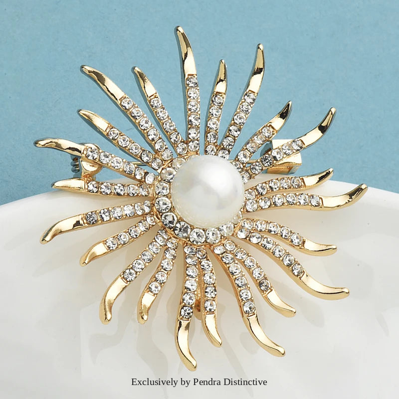 PENDRA Solara Rhinestone Sun Brooch