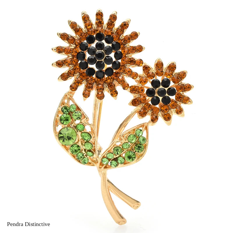 PENDRA Solara Rhinestone Sunflower Brooch