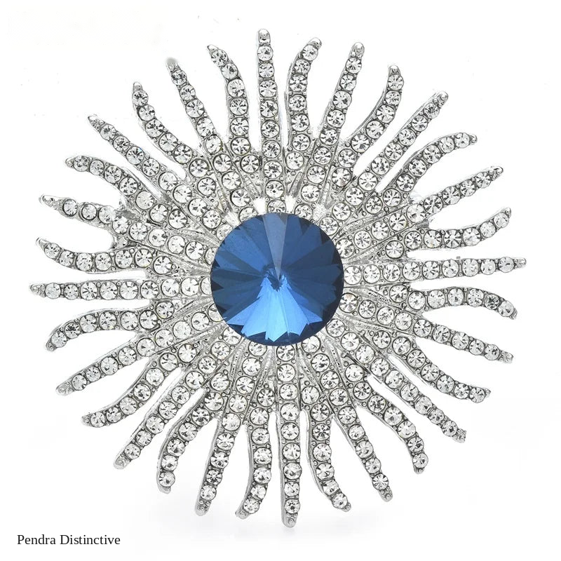 PENDRA Solara Shining Crystal Sun Brooch