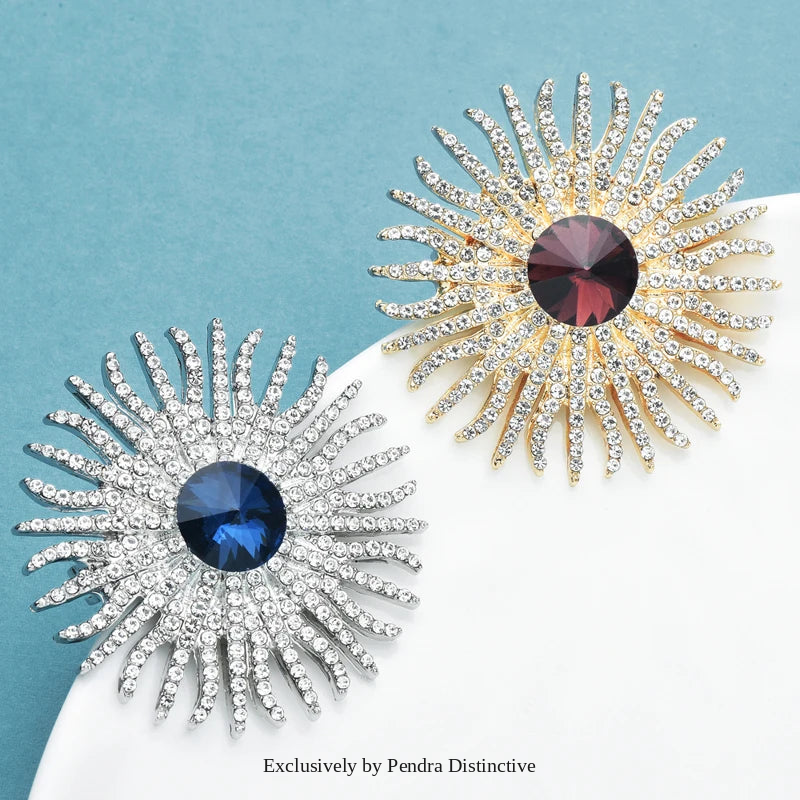 PENDRA Solara Shining Crystal Sun Brooch